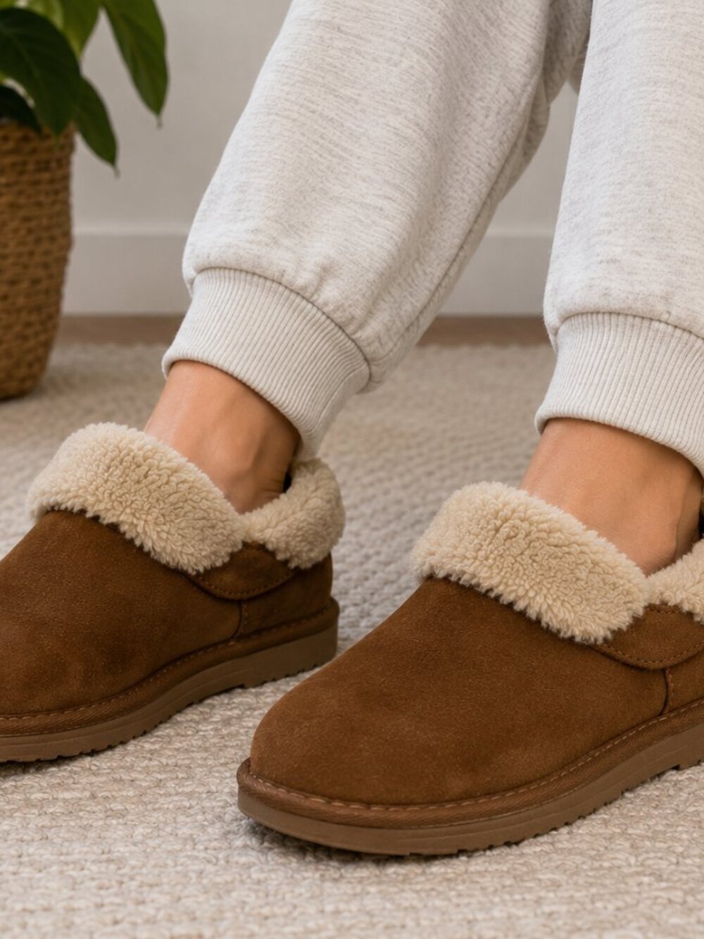 UGG Shearling Suede Slip On Loafers Women’s 8 Brown Cozy Slippers